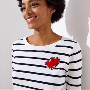 Loft striped sweater with heart print, size medium